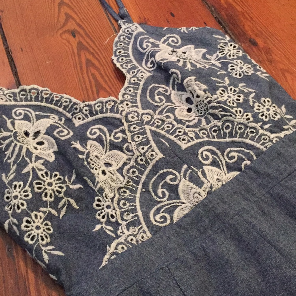 Chambray Embroidered Romper / Playsuit